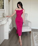 【2色】膝丈ドレスキャバドレスワンーショルダーセクシー着痩せ同伴気質パーティー WQ2-ZED889864GT347