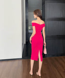 膝丈ドレスオフショルダーセクシーエレガント鮮やか大人可愛いパーティー宴会同伴WQ2-ZED889926GT347