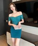 minidressキャバドレスレースオフショルダーセクシー谷間見せ指名タイトドレスナイトクラブキャバクラ WQ2-YM8845