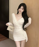 【4色】ミニドレス キャバドレス セクシー タイトミニワンピース 長袖 ショート丈 ボディコン LW2-DD5875