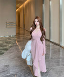 【3色】ロングドレス キャバドレス セクシー 秋冬 大人カジュアル シェイプアップ Vネック ノット 結び目 デート パーティー JC2-XKDD355-5887-Aug27