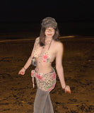 【3点セット】ビキニ水着三角ビキニセクシーホルターネックヒョウ柄ワンピースSNS話題 WQ7-DP-A33589