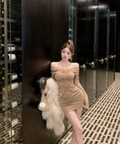 【2色】ミニドレス キャバドレス セクシー 秋冬 大人フェミニン エレガント シェイプアップ きれいめ デート ナイトクラブ JC2-XKDD355-6608-Aug27