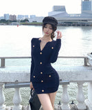 ミニドレス キャバドレス セクシー シャネル風 ニット ウエストシェイプ ボタンデザイン エレガント ラグジュアリー デート お出かけ JC2-XKDD355-6978-Sep21