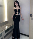 ロングドレス セクシー ホルターネック オフショルダー ローズモチーフ カットアウト 着痩せ パーティー JC2-DD5523