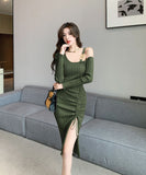 ひざ丈ドレス キャバドレス セクシー 大人フェミニン ボディコン スレンダー ニット デート ナイトクラブ JC2-DD5504