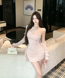 ミニドレス キャバドレス タイトドレス セクシー 2点セット カーディガン オフショルダー ボディコン レースあしらい ナイトクラブ 指名 JC2-XKDD408A-2080-Sep1