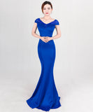 【4色】ロングドレスマーメイドドレスナイトドレスエレガントオフショルダーセクシー高級感手作りドレス宴会パーティー演奏会 WQ2-YEY8050#