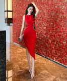 【2色】 手作り 膝丈ドレス 高品質  ダイアモンド セレブ風 おしゃれ 披露宴 YH2-JY10291