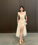 ロングドレスフリルカワセクシーコーデ万能ふわふわ旅行着痩せ気質SNS話題大人可愛い WQ2-XKD-D426-2935-May5