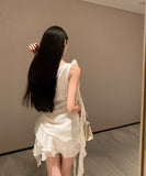 ミニドレス ワンショルダー シフォンワンピース ウエストマーク ティアードドレス KS2-CD1-119-95790620