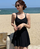 【2色】水着ワンピAライン着痩せ気質体型カバーバックレス温泉ビーチ海旅行ビキニ水着モノキニ WQ7-KSD0421