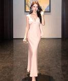 ロングドレス キャミワンピ 高見え サテンピンク フェミニン 美シルエット マーメイドライン タイトワンピース 女子会 パーティー JC2-CD6-141-92890680