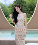 ロングドレス セクシー ホルターネック レース ノースリーブ タイトシルエット 大人可愛い デート お出かけ 結婚式におすすめ JC2-CD1-E285-79990580