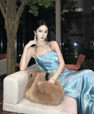 ロングドレス セクシー ベアトップサテン スリムフィット バックレス パーティー イブニング向け JC2-CD3-260-80360580