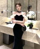 ロングドレス キャバドレス セクシー セレブ風 ホルターネック ハンドメイドビジュー付き ノースリーブ ベルベット タイトドレス パーティー JC2-ZED882610DXH437