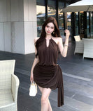 ミニドレスキャバドレスホルターネックセクシー非対称セレブ風バックレス WQ2-XKD-D529-6811-Apr7