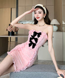 ミニドレスキャバドレスベアトップセクシーリボンフリルイベントナイトクラブ大人可愛い指名誕生日パーティー WQ2-ZED883668GT510