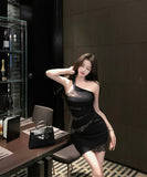 ミニドレスキャバドレスワンーショルダーレースセクシー非対称パーティーナイトクラブ指名 WQ2-MXX2215