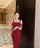 【秋新作】膝丈ドレス キャバドレス セクシー オフショルダー  タイト シルエット ウエストマーク LW2-CD7-343-91830460