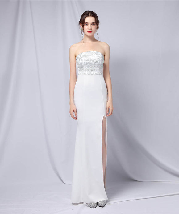 【3色】ロングドレスベアトップキラキラセクシー手作りドレスナイトドレス高級感演奏会宴会パーティーイベント WQ2-YEY18717#