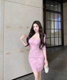 【2色】膝丈ドレスレースキャバドレスセクシー谷間見せエレガント気質セレブ風パーティー WQ2-XKD-D355-6803-Mar12