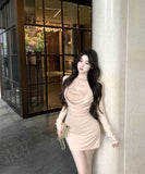 ミニドレスキャバドレス袖付きレース谷間見せナイトクラブキャバクラカワセクシー指名 WQ2-XKD-D435A-6077-Apr16