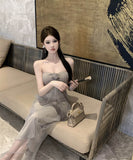 ロングドレスチュールベアトップセクシーセクシーキャバドレス宴会パーティーフラワーエレガント WQ2-ZED882341DXH437