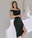 膝丈ドレスワンーショルダーセクシーエレガントキャバドレス非対称オフショルダー気質 WQ2-ZED888011A71