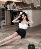 【2色】 ミニドレス キャバドレス セクシー キャミワンピース フェザー切り替え シースルー タイトミニドレス LW2-DD6012