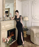 ロングドレスイベントキャバドレスチュールエレガント着痩せ気質宴会パーティー気質セクシー WQ2-ZED888617DXH238A