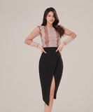 【2点セット】膝丈ドレスチュール水玉柄レース非対称セクシーエレガント気質同伴二次会宴会パーティー WQ2-ZED887252A71