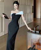 ロングドレスオフショルダーセクシーナイトクラブナイトドレスオフショルダーエレガントキャバクラ指名宴会パーティー WQ2-DD4832