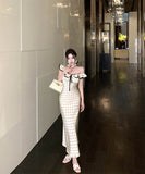 ロングドレス水玉柄マーメイドドレスフリルエレガント通勤セレブ風着痩せ大人可愛い同伴韓国っぽ WQ2-XKD-D355-6891-May16