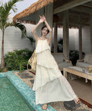 ロングドレスサンドレス非対称個性感キラキラ着痩せ気質旅行大人可愛いフリルフランス風 WQ2-CD15-A1023-10030680