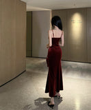 Lady's coco ロングドレス キャバドレス セクシー フレンチヴィンテージ風 ベロア キャミワンピース ボディコン マーメイドドレス スリムシルエット 背中あき 結婚式 二次会 披露宴 パーティー 上品 LW2-CD2-761-75830450