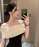 Lady's coco ロングドレス キャバドレス セクシー フレンチ風 ブラック×ホワイト バイカラー ワンショルダー ワンピース 上品ドレス デート 女子会 二次会 披露宴 パーティー LW2-XHY919306