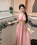 ロングドレスホルターネックセクシーエレガントバックレスドレスエレガント刺繍セレブ風同伴 WQ2-XHY911095