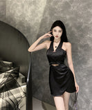 ミニドレスキャバドレスホルターネックセクシーウエストカードパーティーナイトクラブバックレスドレス WQ2-ZED882879DXH502