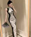 ロングドレスレースタイトドレス着痩せ気質中華風セクシーエレガントおしゃれ WQ2-ZED886358DXH348A