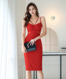 膝丈ドレスキャミワンピセクシー高級感タイトドレス着痩せ気質韓国っぽ同伴エレガント WQ2-ZED889706BH538