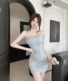 【2色】ミニドレス キャバドレス 着痩せ キラキラ 背露出 セクシー YH2-DD6601