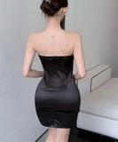 【2色】ミニドレスキャバドレスベアトップセクシーリボンパーティーナイトクラブ指名肌見せ WQ2-DD4382