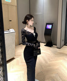 Lady's coco ロングドレス キャバドレス セクシー レースタイトドレス Vネック 上品 シルエット 二次会 披露宴 パーティー 女子会 LW2-OYF8726