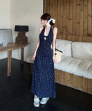 ロングドレスホルターネックレース花柄谷間見せセクシー夏着痩せ気質エレガント同伴 WQ2-MXX80133