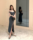 ロングドレスナイトドレスオフショルダーキラキラスリートセクシーセレブ風パーティー宴会演奏会誕生日イベント WQ2-ZED881245DXH348B