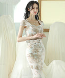 【2色】ミニドレス ひざ丈ドレス 花柄 セレブ風 宴会 おしゃれ 高級感 YH2-ZED885869A71