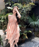 【2色】ミニドレス キャバドレス キャミワンピ ピュアセクシー レイヤード フリル シフォン ストラップ JC2-ZED88329DXH342