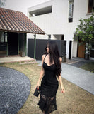 2色】膝丈ドレスエレガントレースセクシー気質タイトドレス谷間見せ韓国っぽおしゃれ WQ2-MXX2098