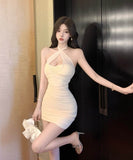 【3色】キャバドレスミニドレスホルターネックチュール谷間見せセクシーナイトクラブパーティーキャバクラ WQ2-DD4466